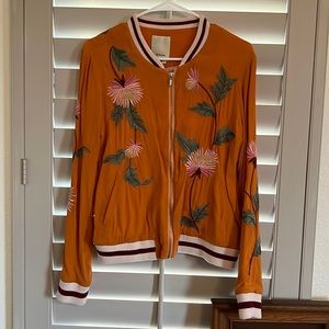 Unique Anthropologie track style jacket with embroidery. Size S.